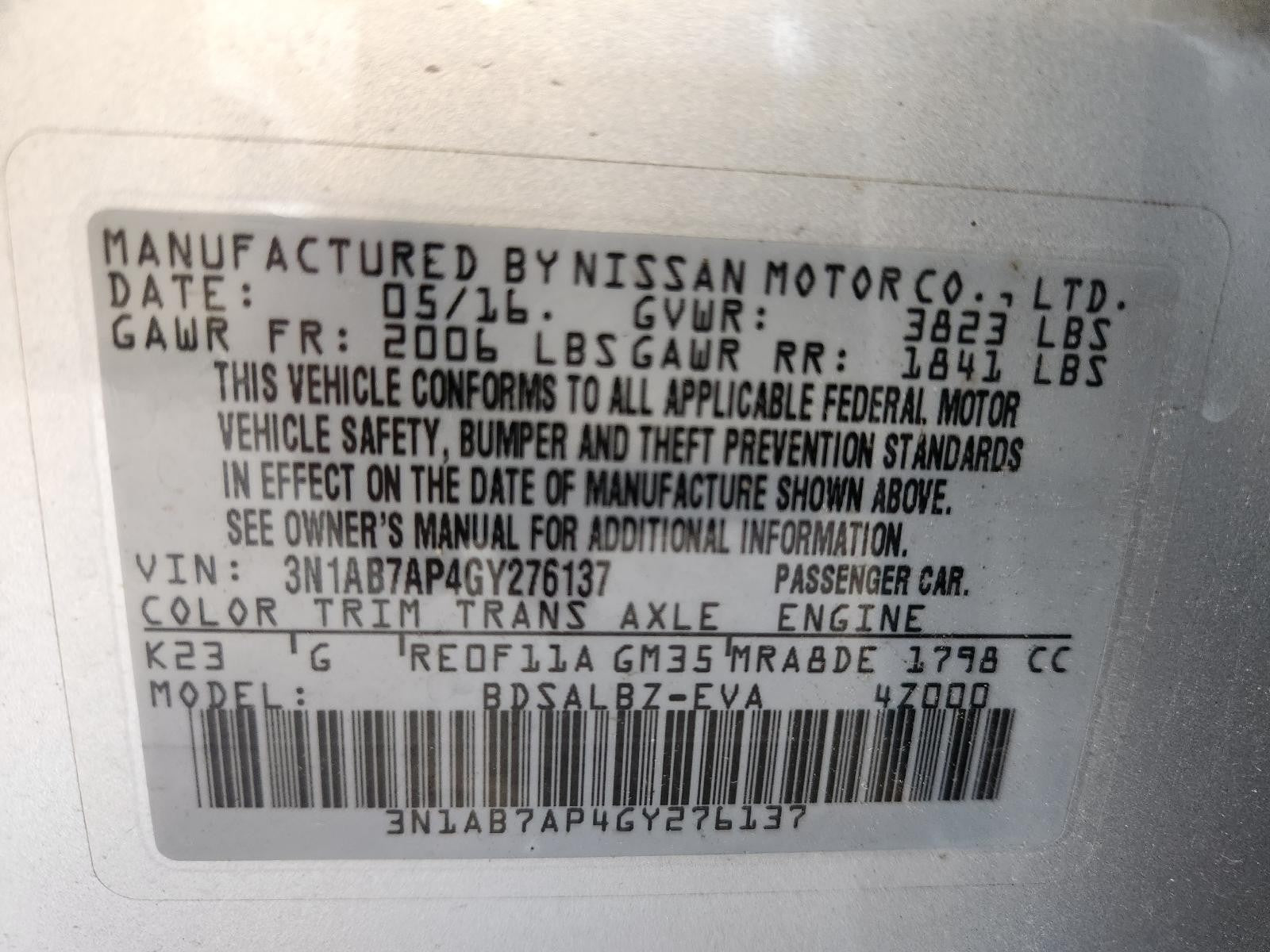 Used Steering Column fits: 2016 Nissan Sentra Floor Shift with electric servo po