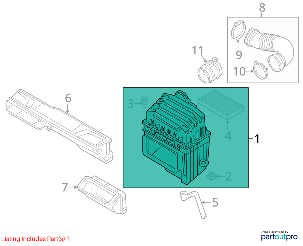 Used Air Cleaner Assembly fits: 2018 Volkswagen Atlas 3.6 Grade A