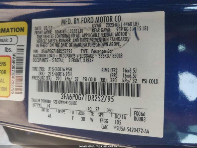 Used Engine Complete Assembly fits: 2013 Ford Fusion gasoline 2.5L VIN 7 8th dig