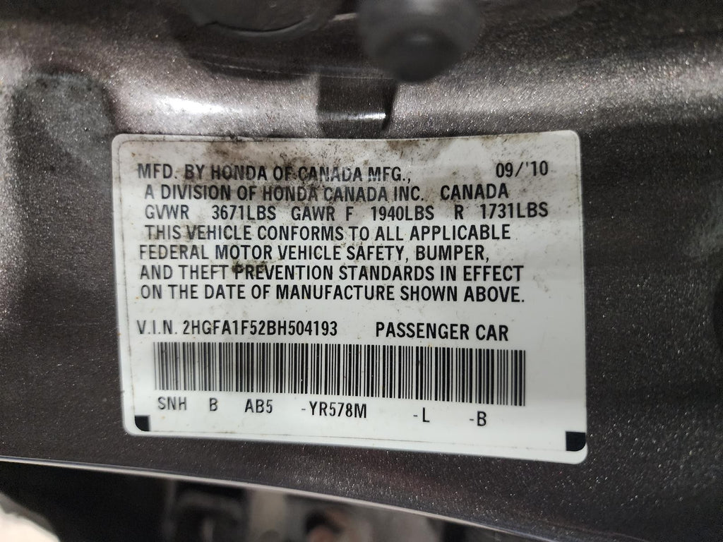 Used Engine Complete Assembly fits: 2011 Honda Civic 1.8L VIN 1 6th digit gasoli