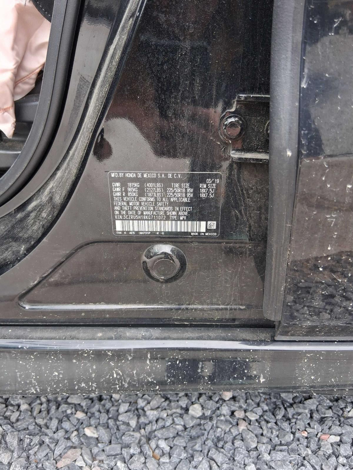 Used Right Door Mirror fits: 2019 Honda Hr-v electric painted cap heated w/o tur