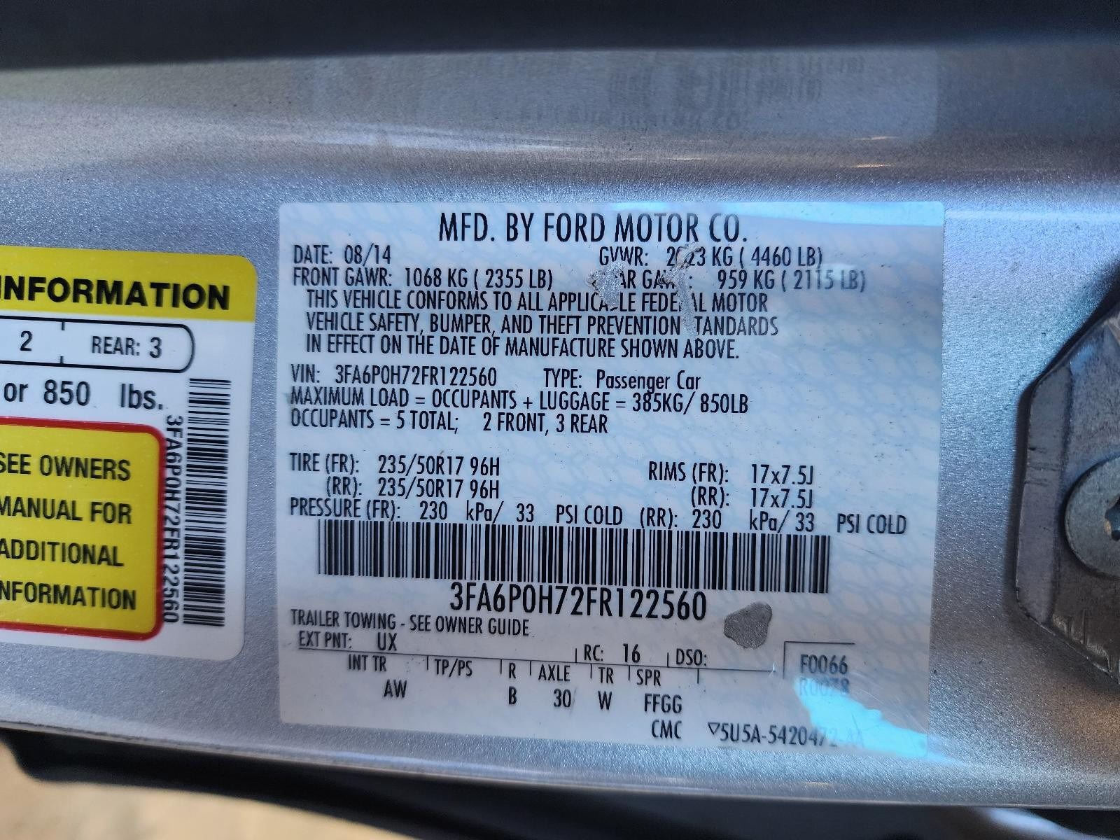 Used Engine Coolant Reservoir fits: 2015 Ford Fusion 2.5 Grade A