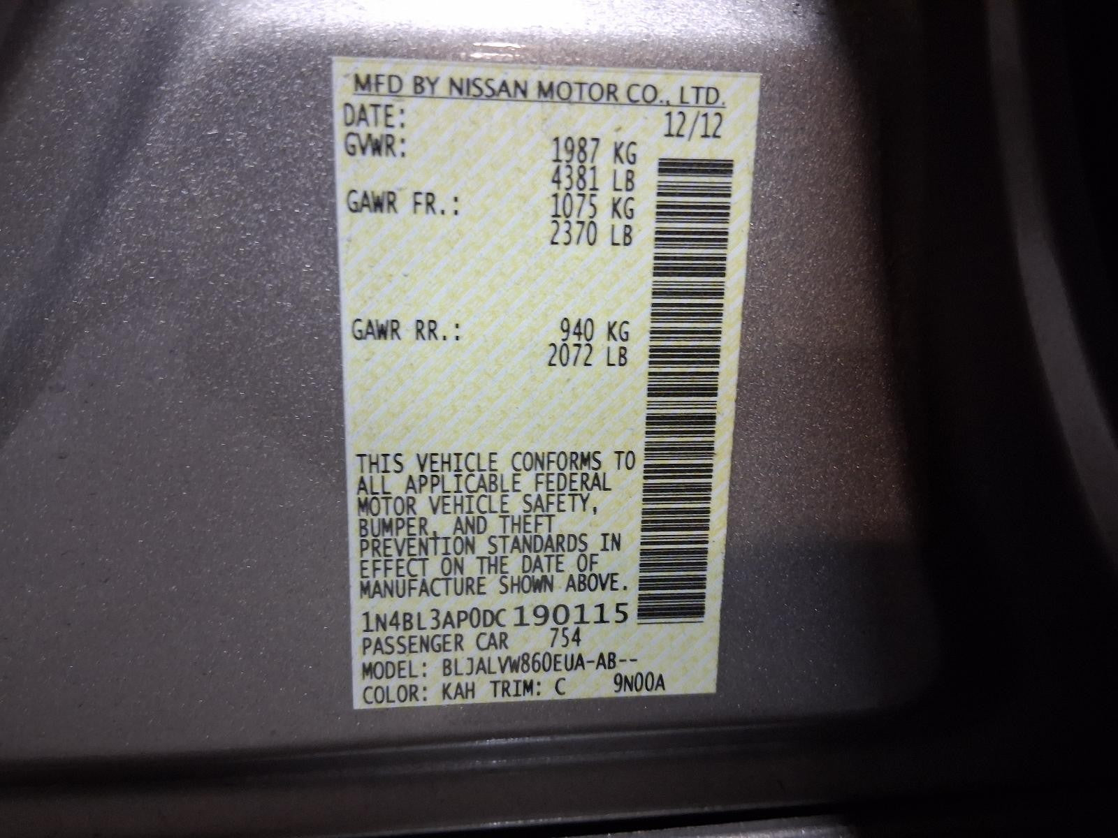 Used Washer Fluid Reservoir fits: 2013 Nissan Altima Sdn w/navigation Grade A