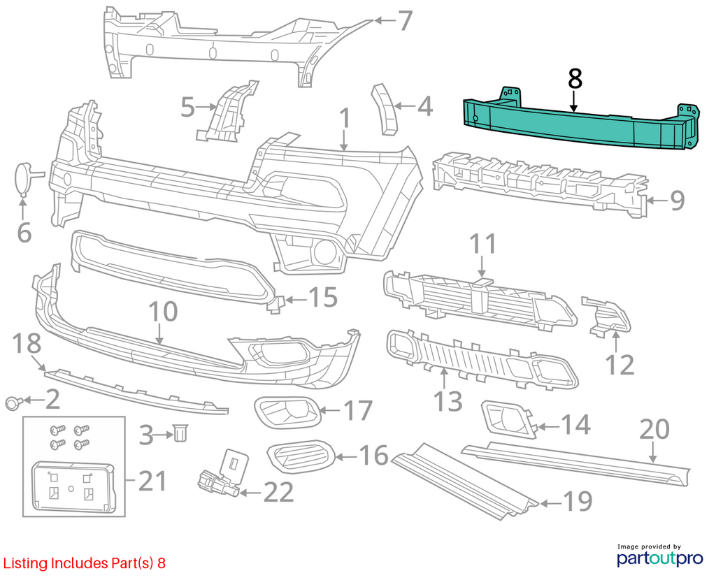 Used Front Bumper Reinforcement Front fits: 2014 Jeep Cherokee one piece upper b