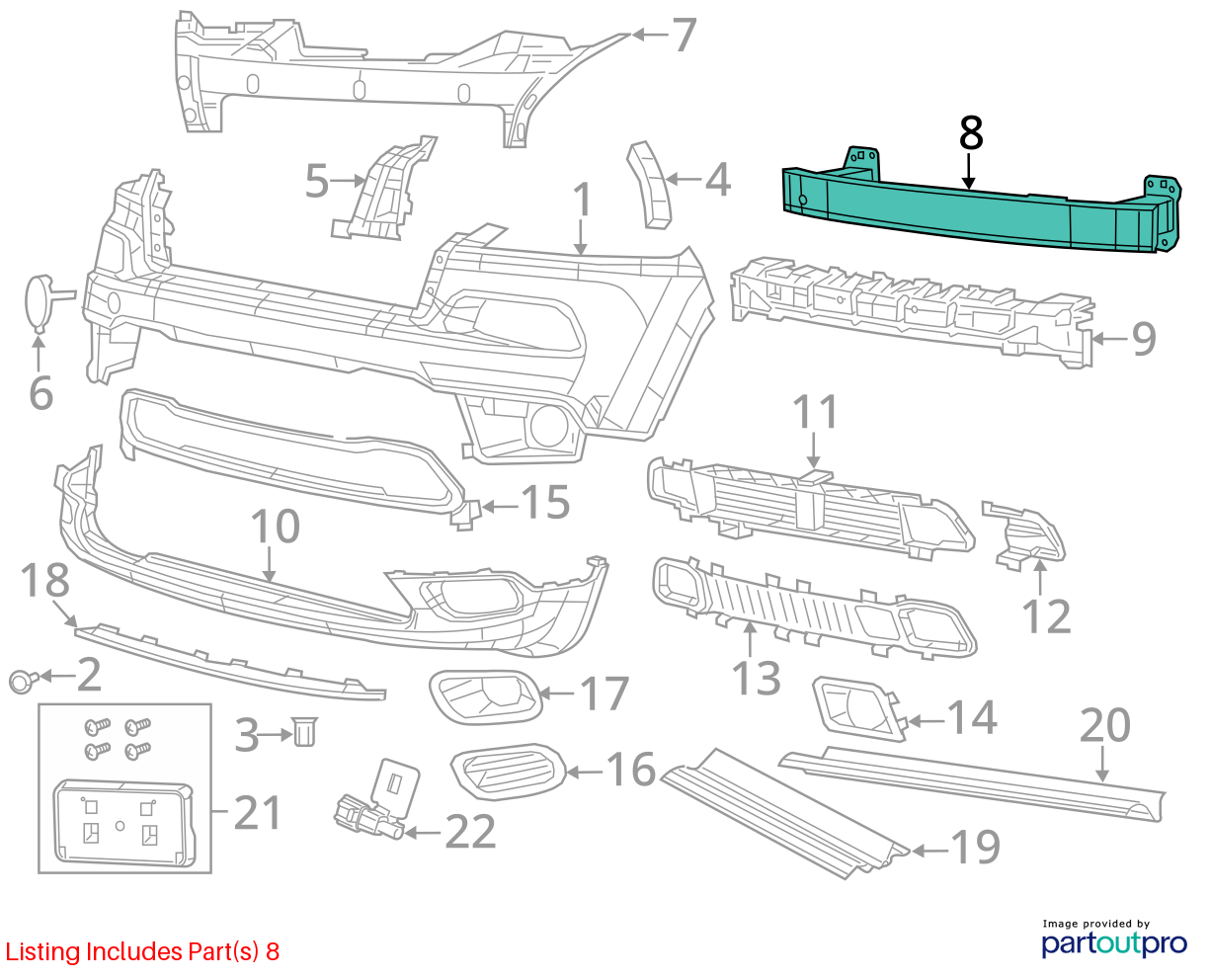 Used Front Bumper Reinforcement Front fits: 2014 Jeep Cherokee one piece upper b