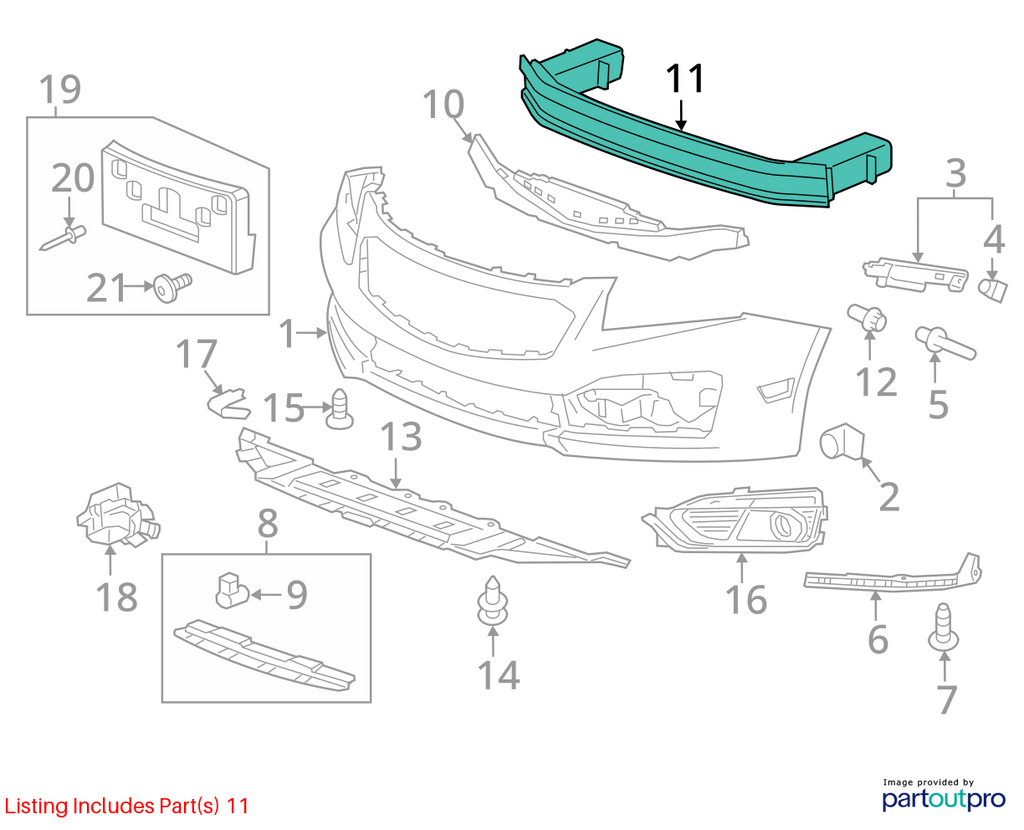 Used Front Bumper Reinforcement Front fits: 2016 Chevrolet Cruze Front Grade A