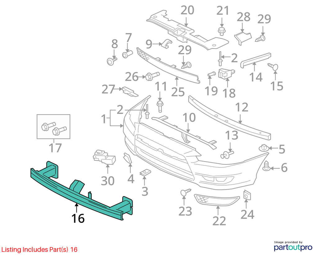 Used Front Bumper Reinforcement Front fits: 2011 Mitsubishi Lancer exc. Evolutio