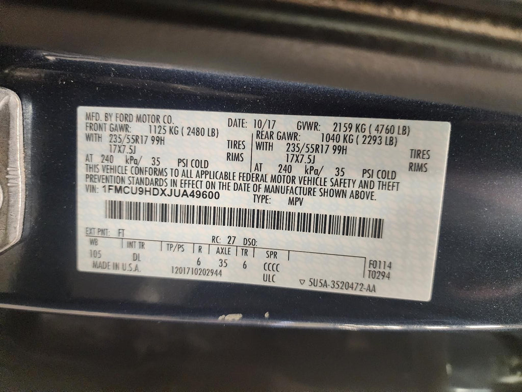 Used Starter Motor fits: 2018 Ford Escape 1.5 Grade B