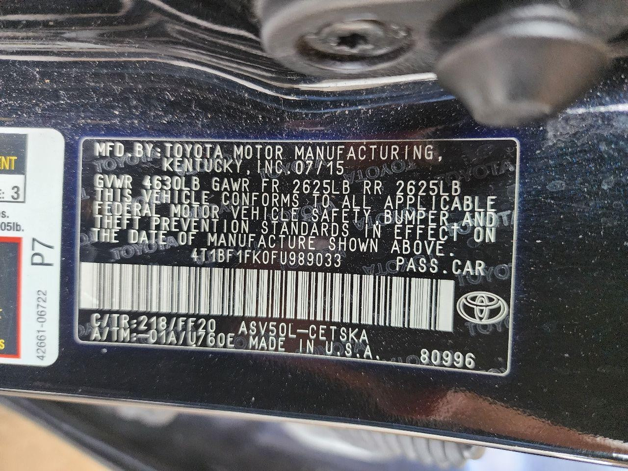 Used Right Door Mirror fits: 2015 Toyota Camry Power heated w/o blind spot alert