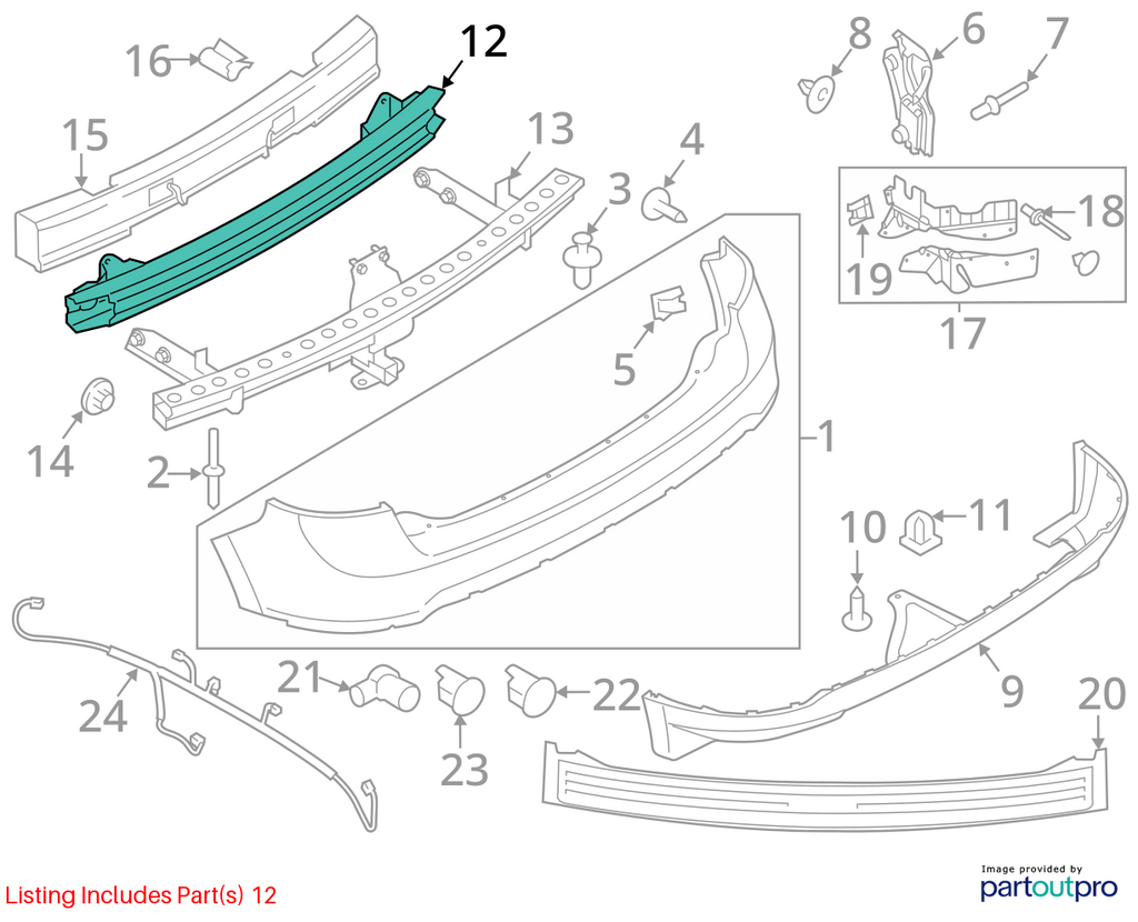 Used Rear Bumper Reinforcement Rear fits: 2013 Ford Edge w/o tow package Rear Gr