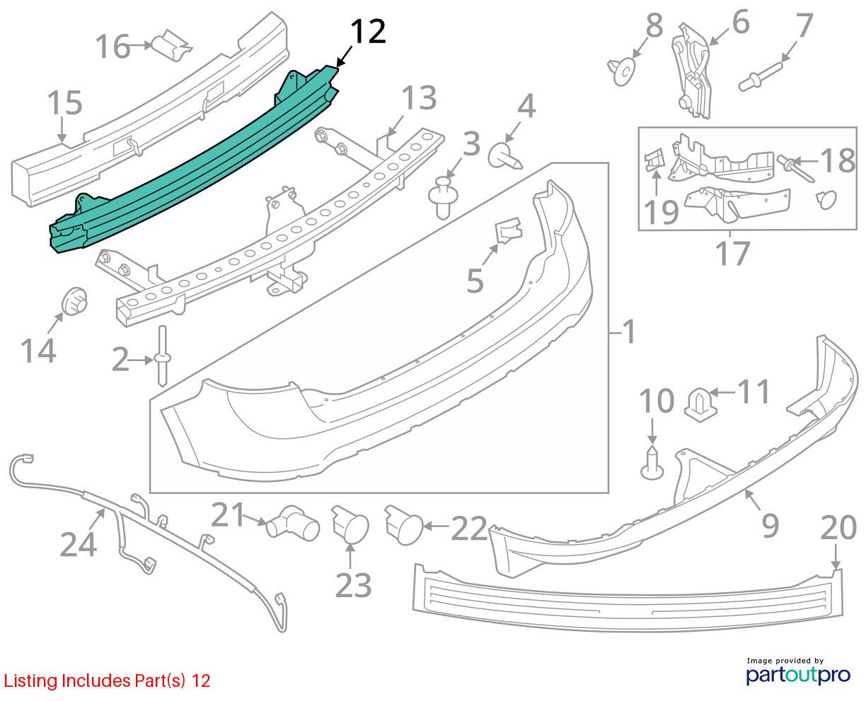 Used Rear Bumper Reinforcement Rear fits: 2013 Ford Edge w/o tow package Rear Gr