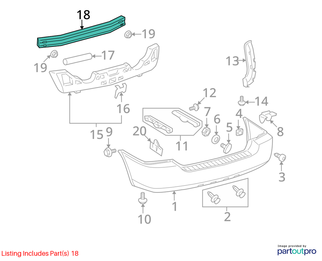 Used Rear Bumper Reinforcement Rear fits: 2006 Toyota Highlander Rear Grade A