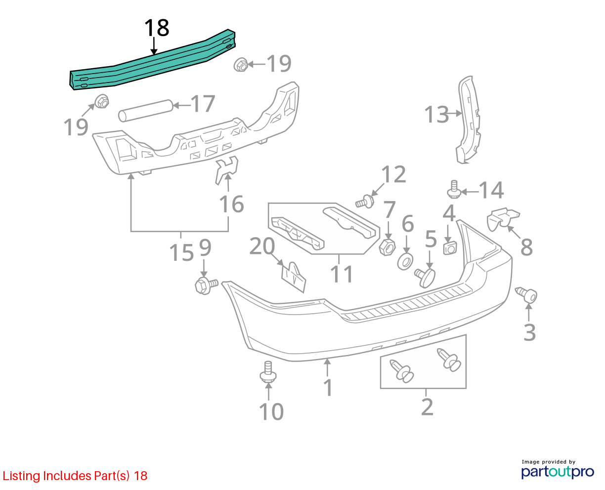 Used Rear Bumper Reinforcement Rear fits: 2006 Toyota Highlander Rear Grade A