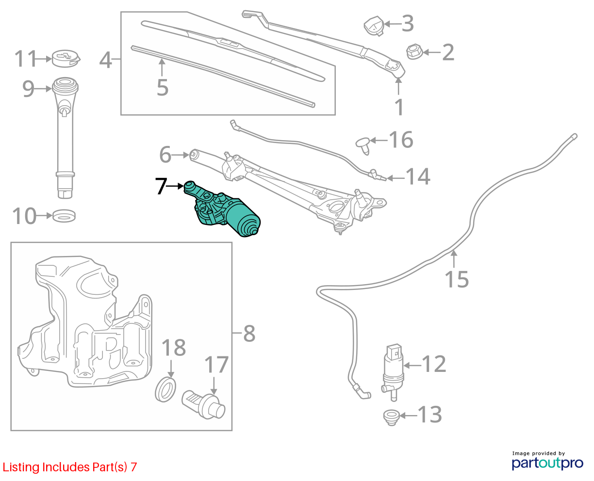 Used Windshield Wiper Motor fits: 2023 Chevrolet Malibu VIN Z 4th digit New Styl