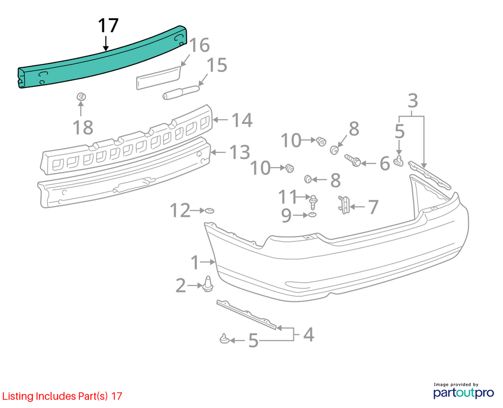 Used Rear Bumper Reinforcement Rear fits: 2002 Lexus ES300 Rear Grade A