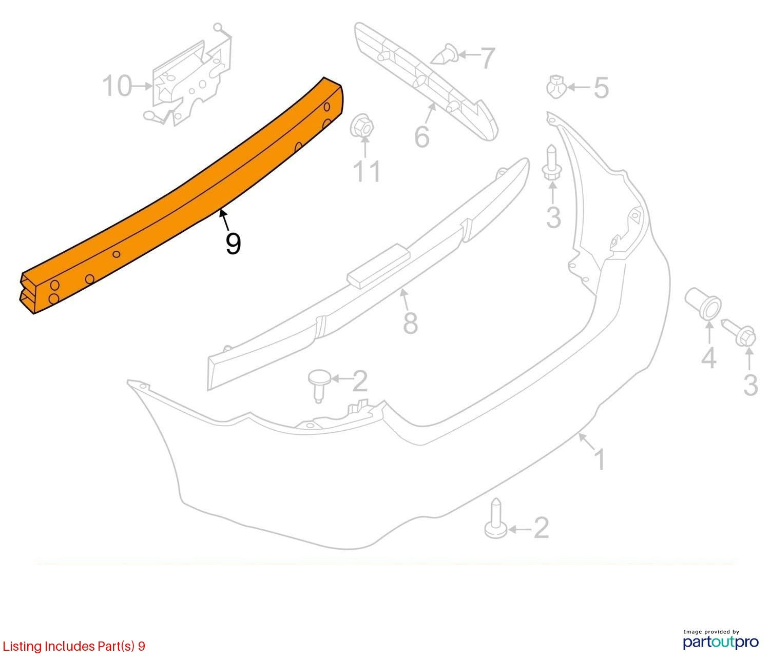 Used Rear Bumper Reinforcement Rear fits: 2017 Nissan Maxima Rear Grade A