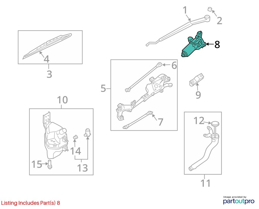 Used Windshield Wiper Motor fits: 2006 Infiniti G35 4 Dr Sdn Grade A