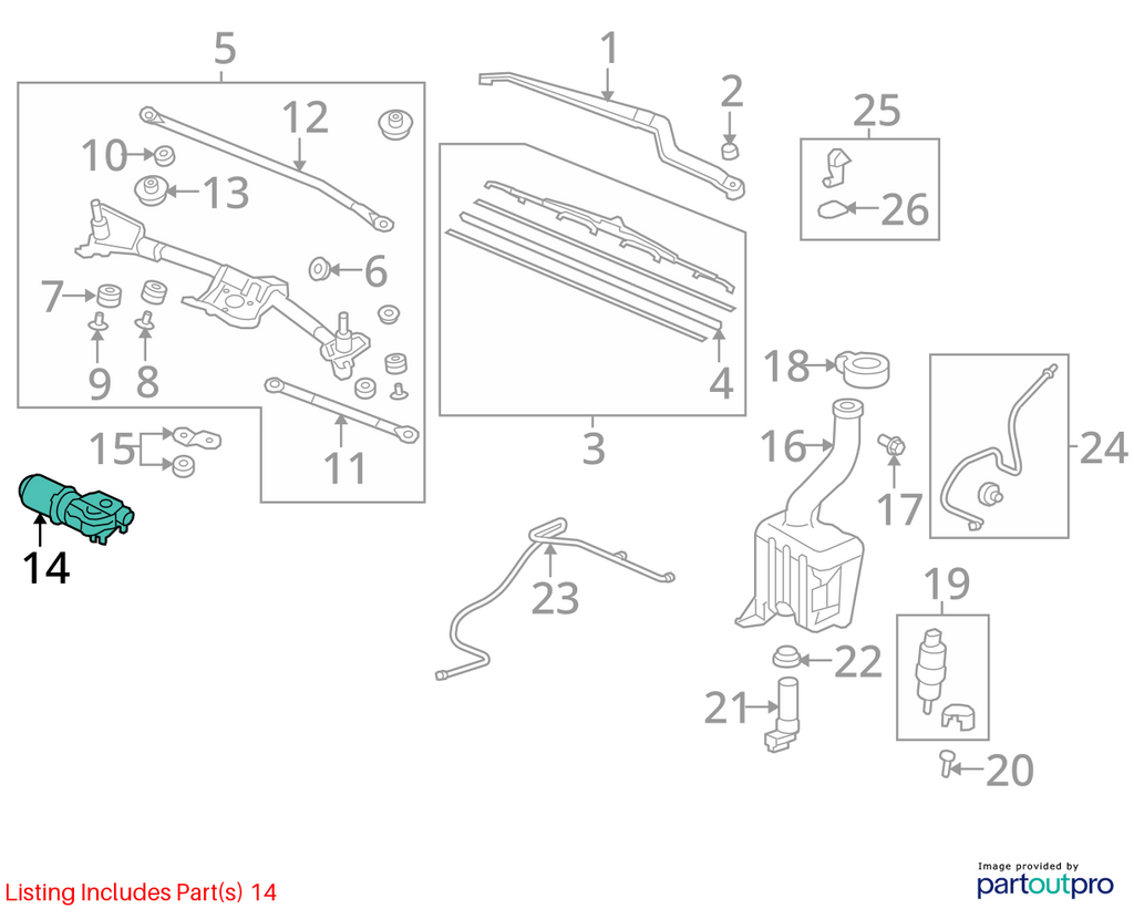 Used Windshield Wiper Motor fits: 2011 Honda Pilot  Grade A