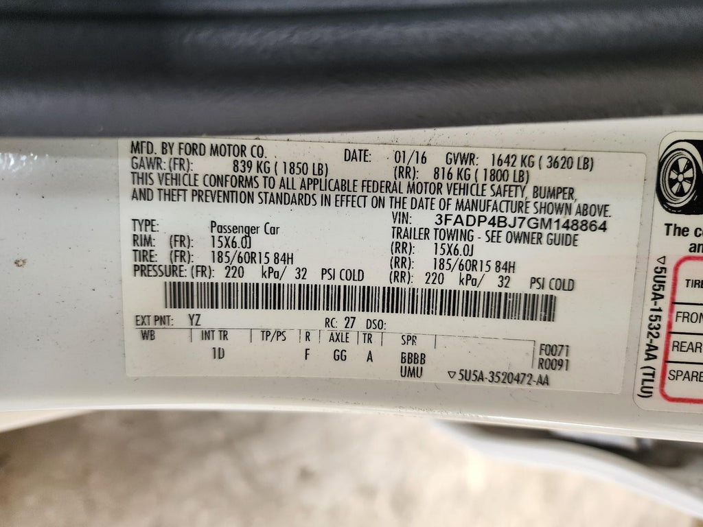 Used Engine Complete Assembly fits: 2016 Ford Fiesta 1.6L VIN J 8th digit Grade