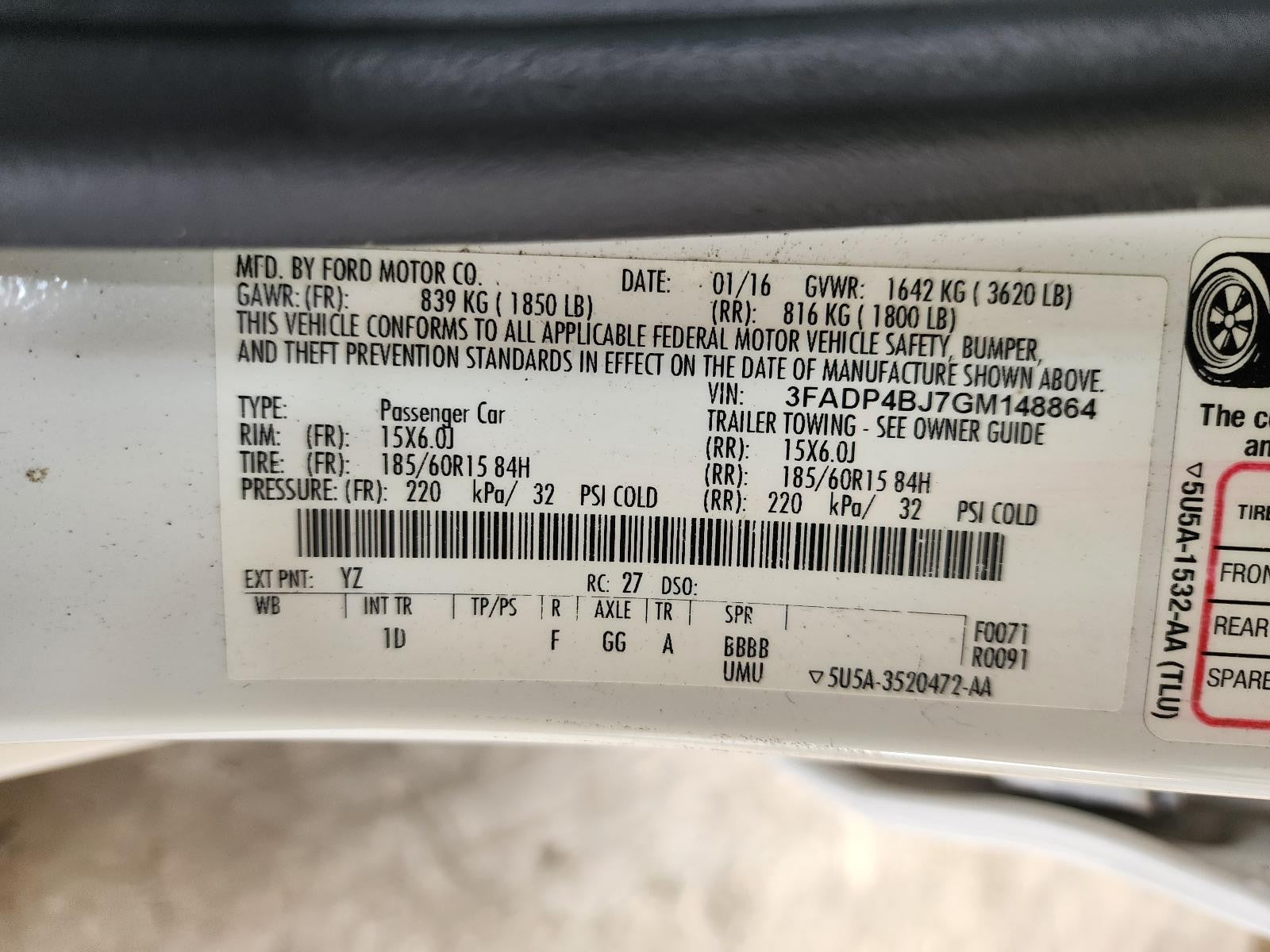 Used Engine Complete Assembly fits: 2016 Ford Fiesta 1.6L VIN J 8th digit Grade