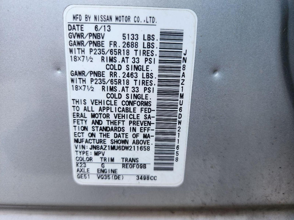 NISSAN MURANO Engine (3.5L, VIN A, 4th digit, VQ35DE) 09 10 11 12 13 14