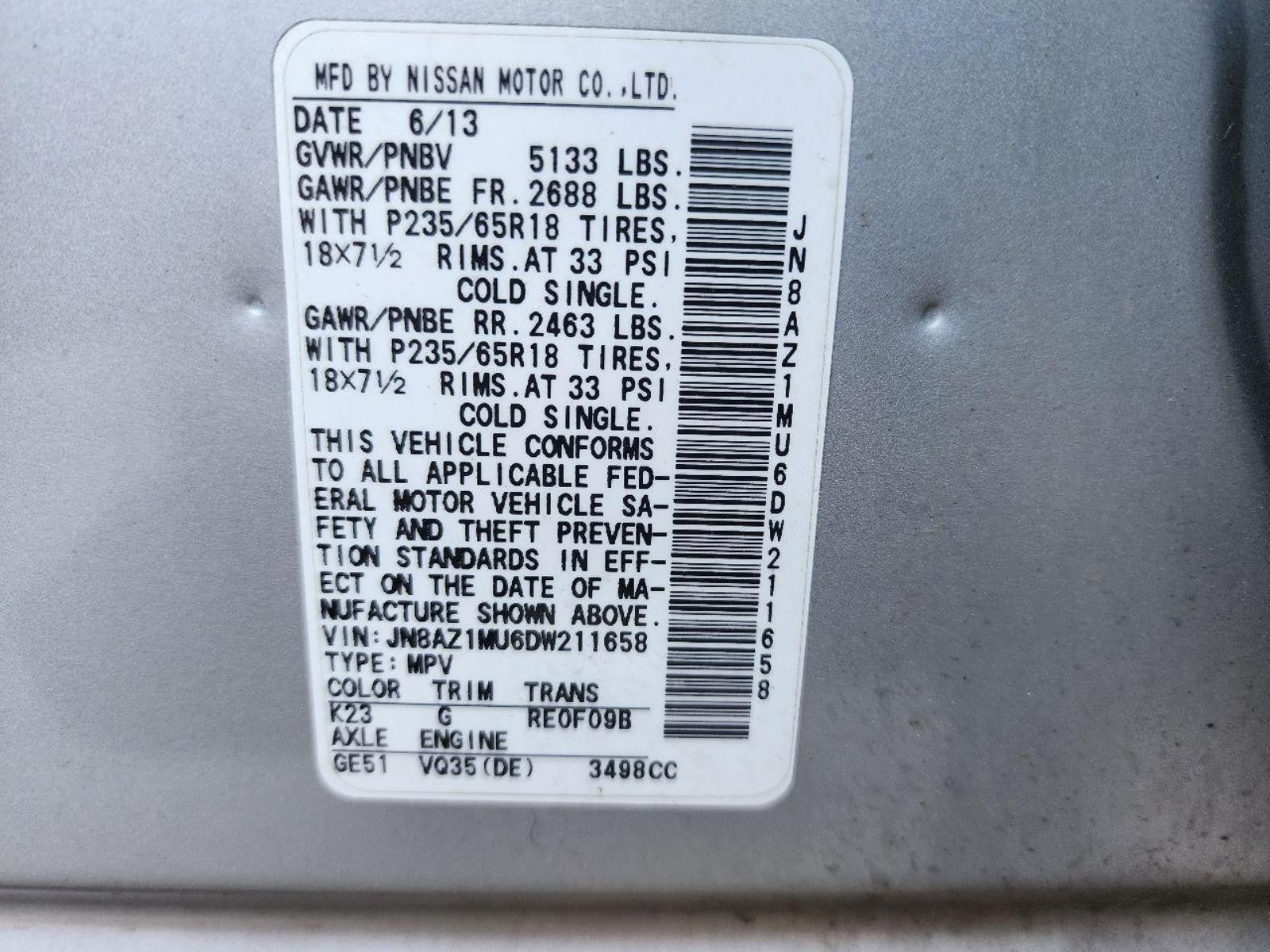 NISSAN MURANO Engine (3.5L, VIN A, 4th digit, VQ35DE) 09 10 11 12 13 14
