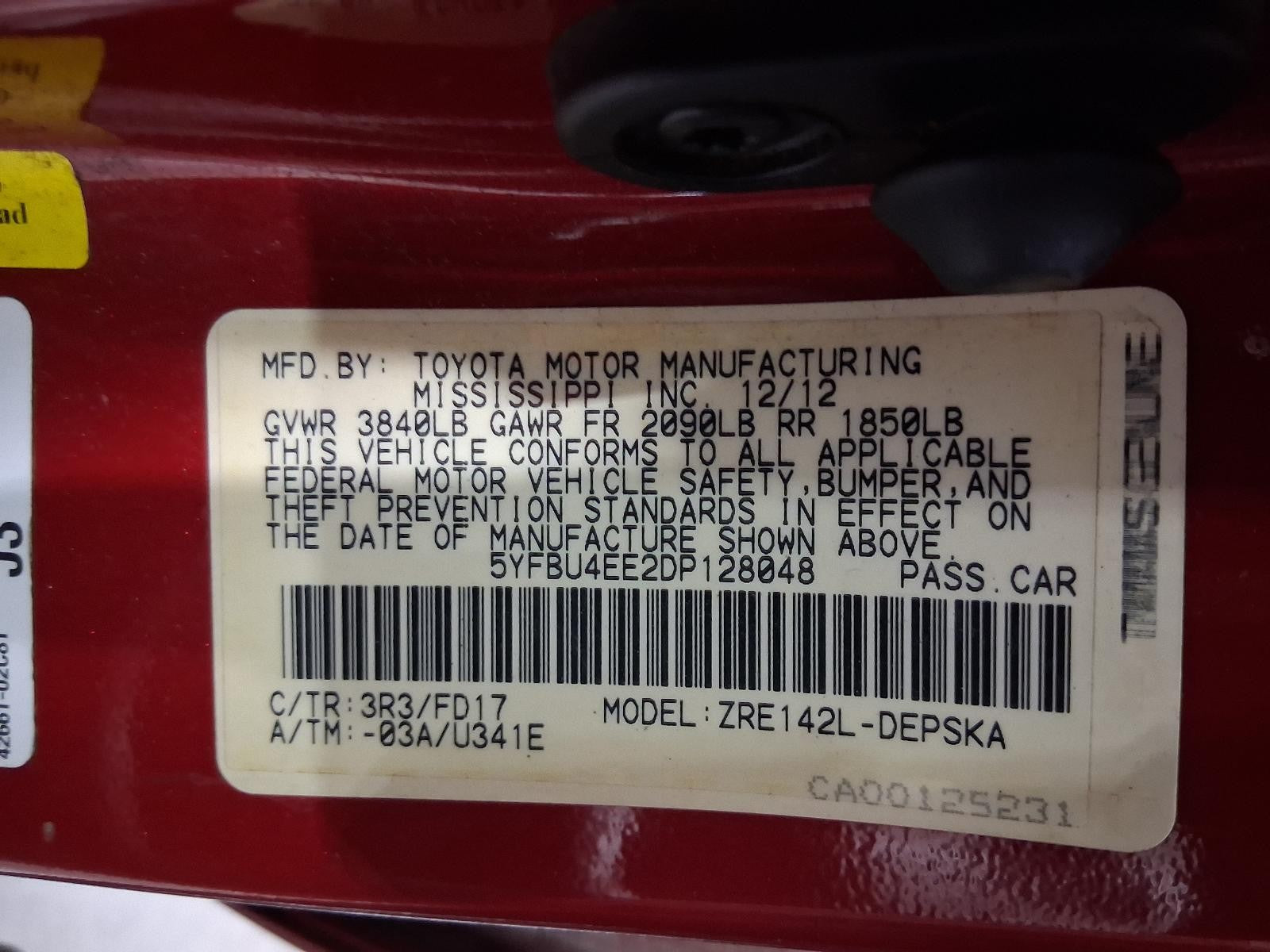 Used Front Left Door Window Regulator Front fits: 2013 Toyota Corolla electric F