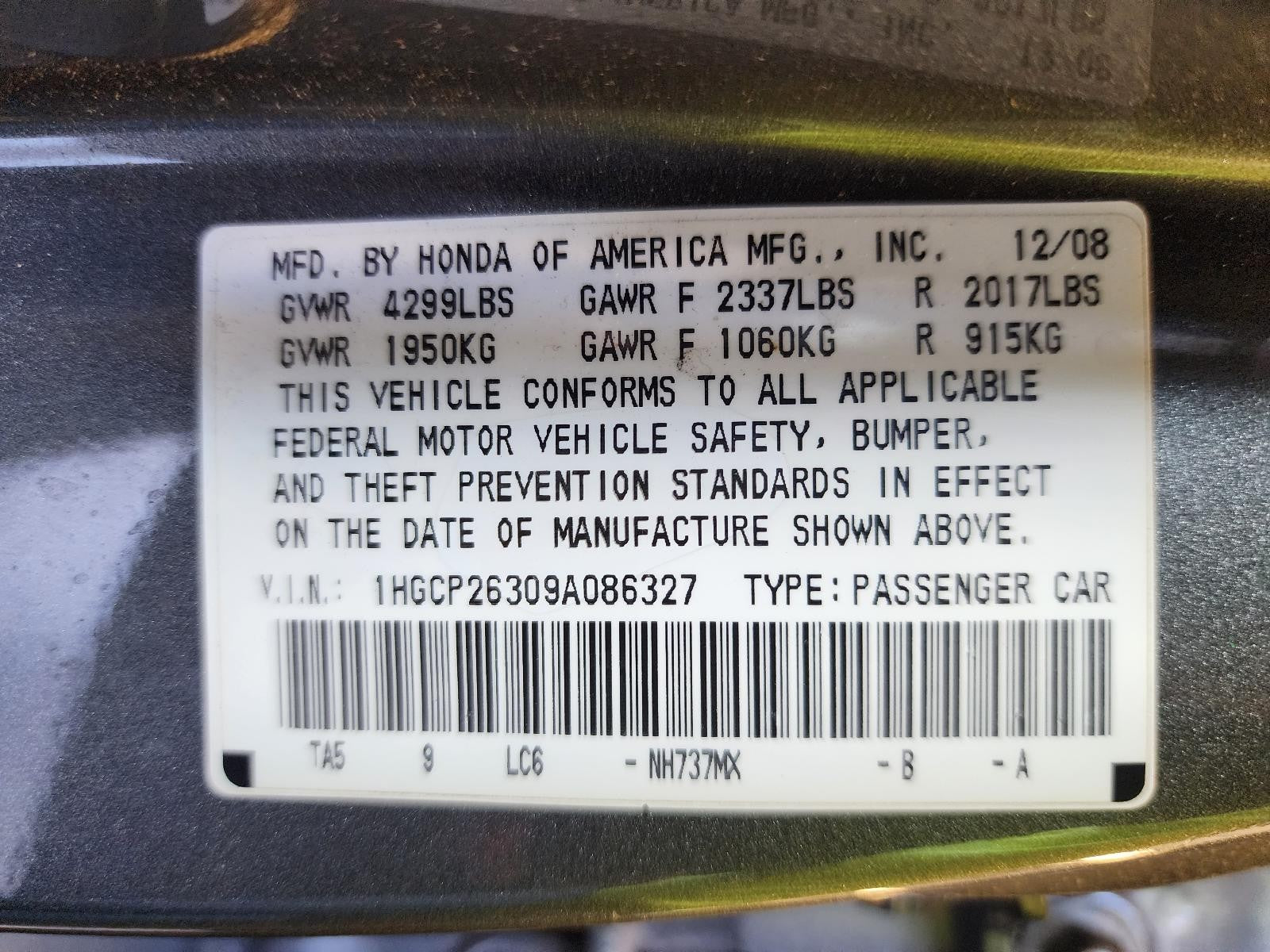 Used Speedometer Gauge fits: 2009 Honda Accord cluster US market MPH Sdn 2.4L LX