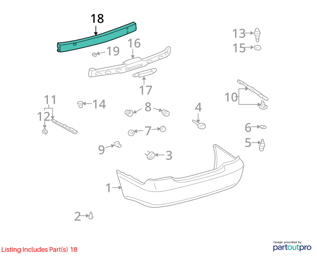 Used Rear Bumper Reinforcement Rear fits: 2005 Toyota Camry Rear Grade A