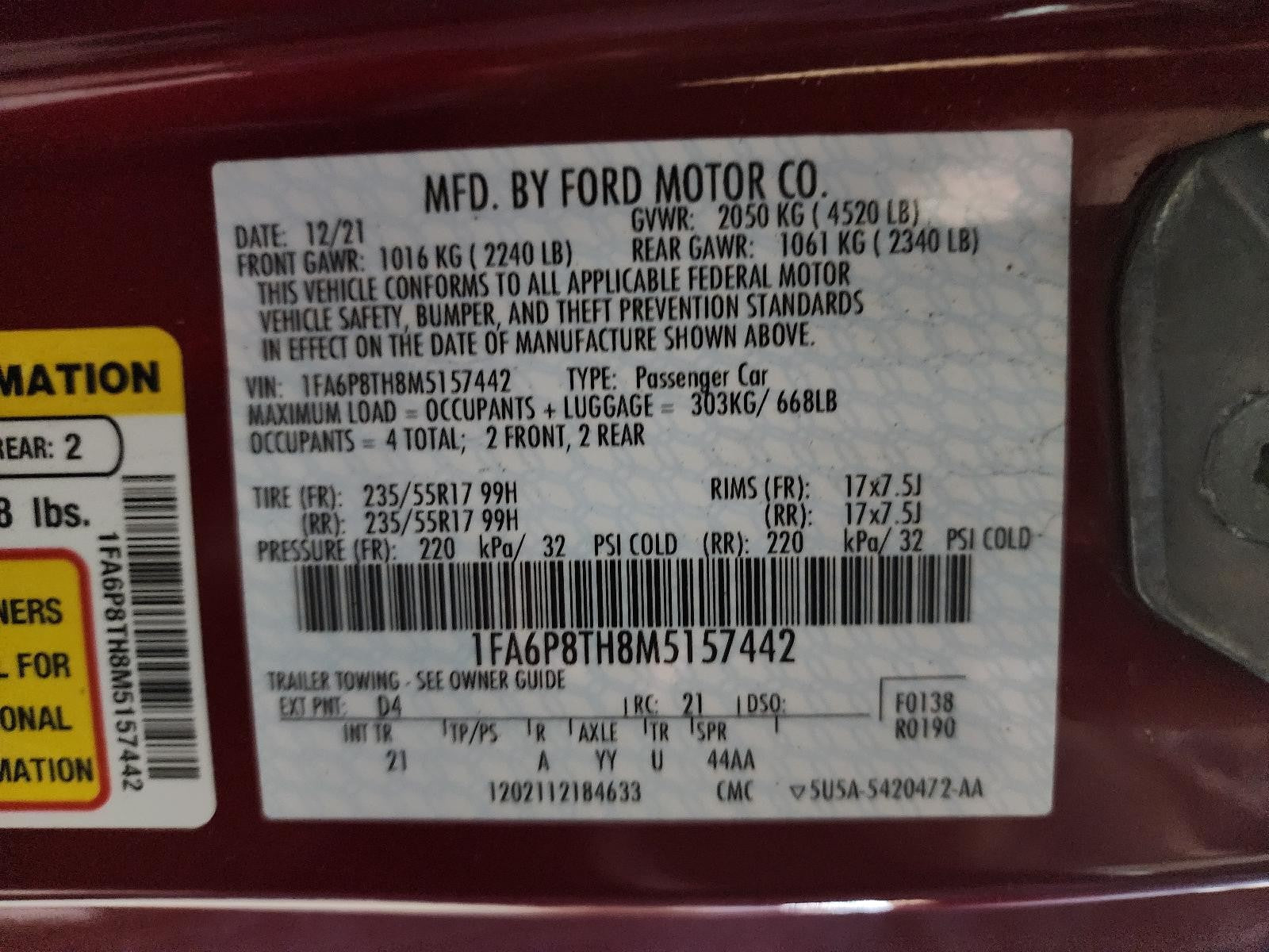 Used Engine Control Module (ECM) fits: 2021 Ford Mustang Electronic Control Modu