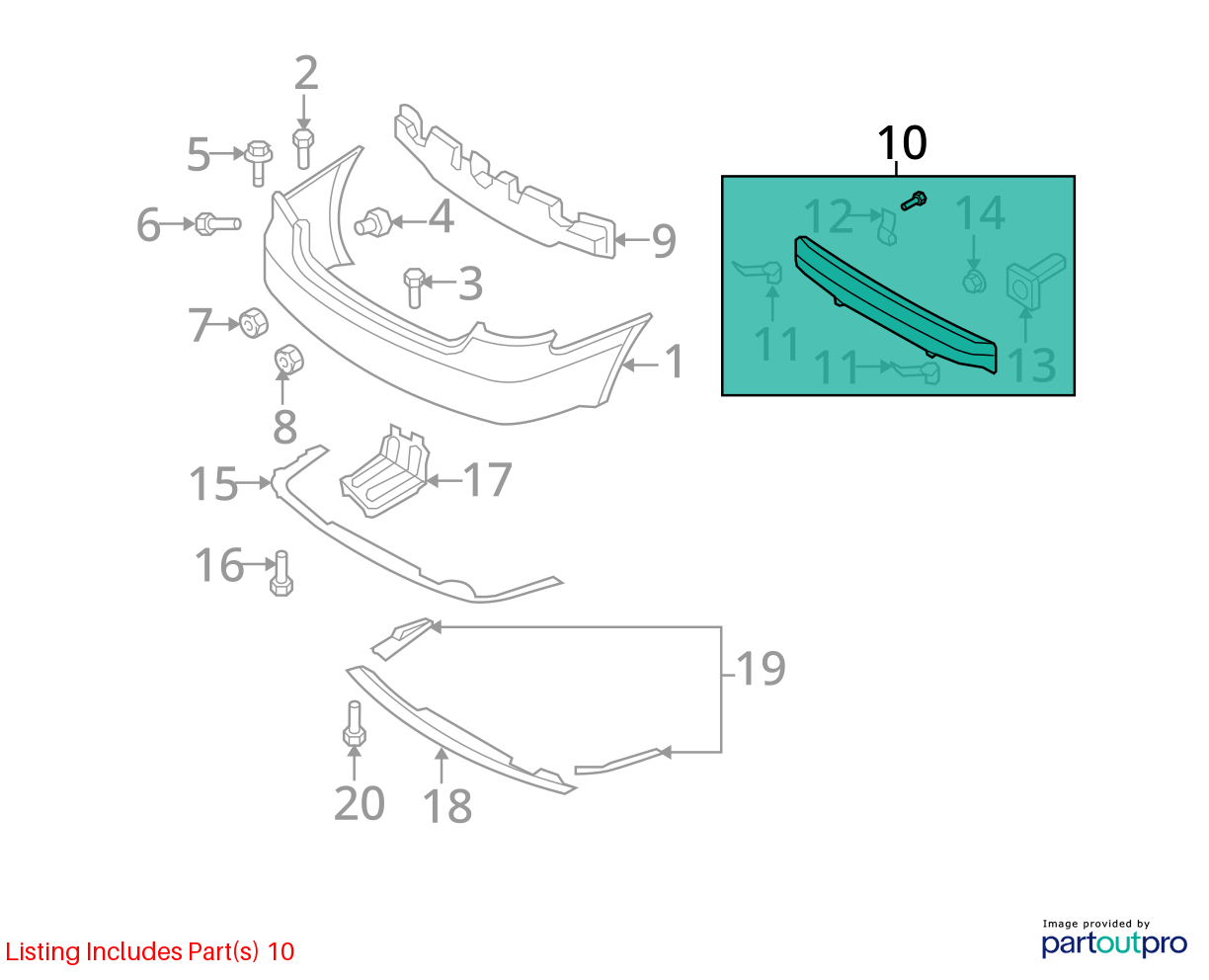 Used Rear Bumper Reinforcement Rear fits: 2008 Hyundai Sonata 3.3L 6 cylinder Re