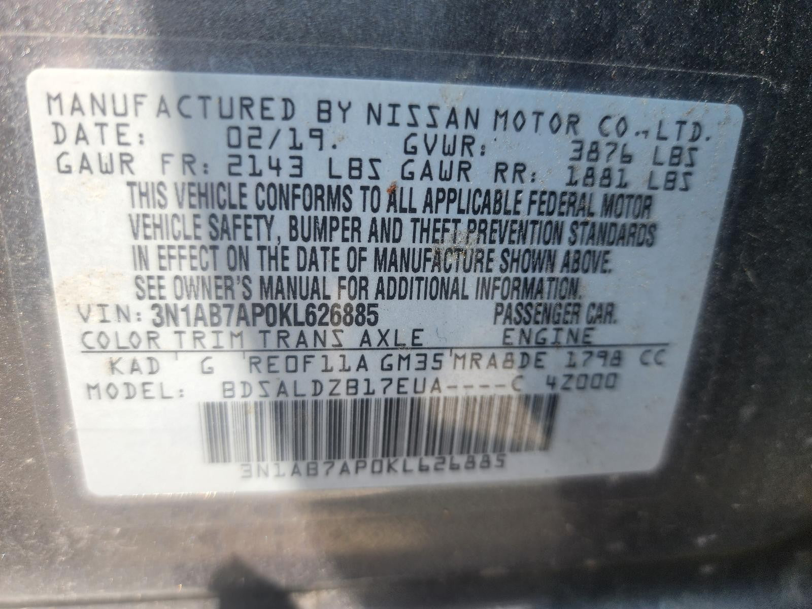 Used Windshield Wiper Motor fits: 2019 Nissan Sentra  Grade A