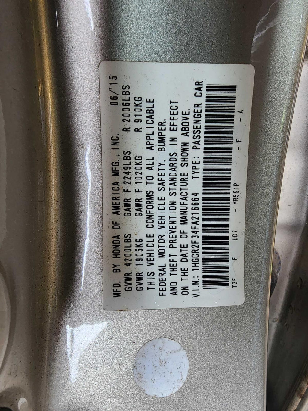 Used Washer Fluid Reservoir fits: 2015 Honda Accord US market 2.4 Grade A