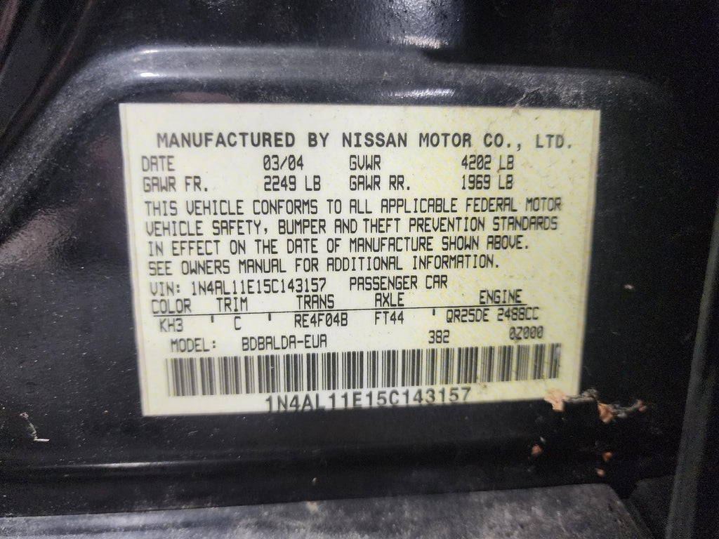 Used Alternator fits: 2005 Nissan Altima 2.5L 4 cylinder thru 12/04 Grade C