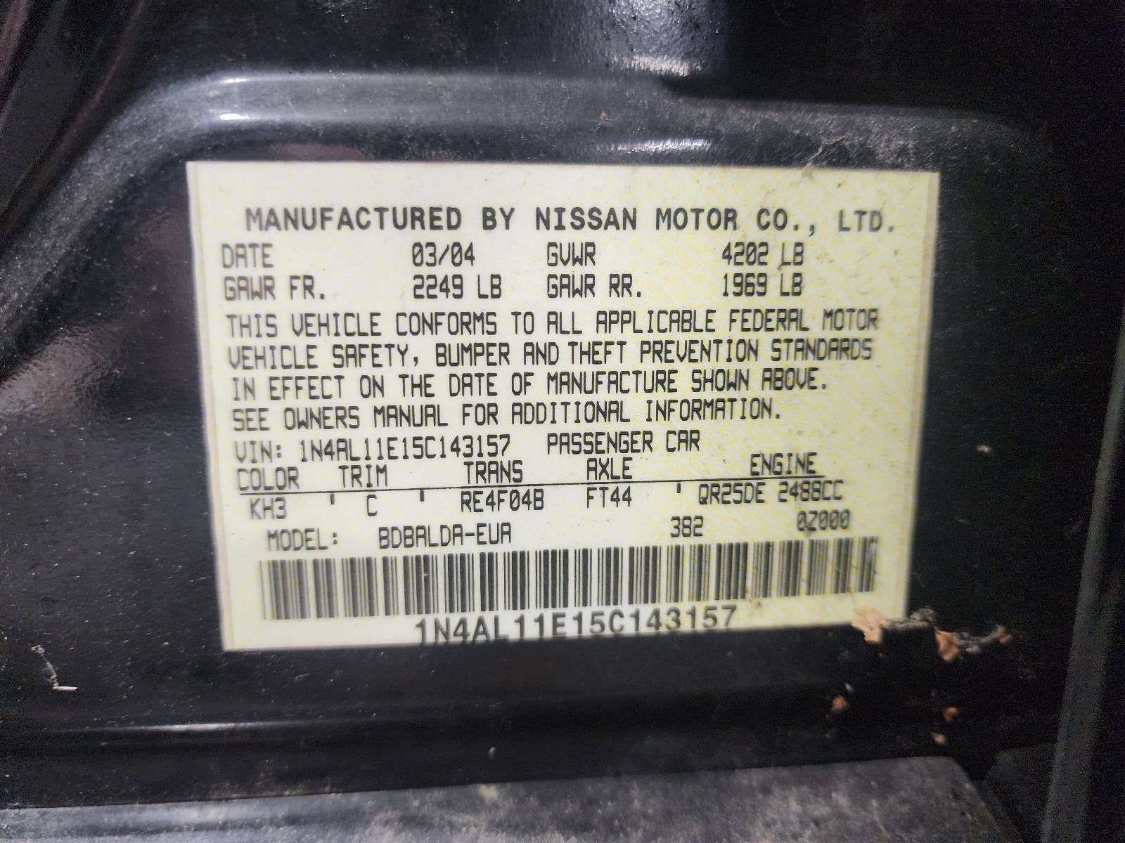 Used Alternator fits: 2005 Nissan Altima 2.5L 4 cylinder thru 12/04 Grade C