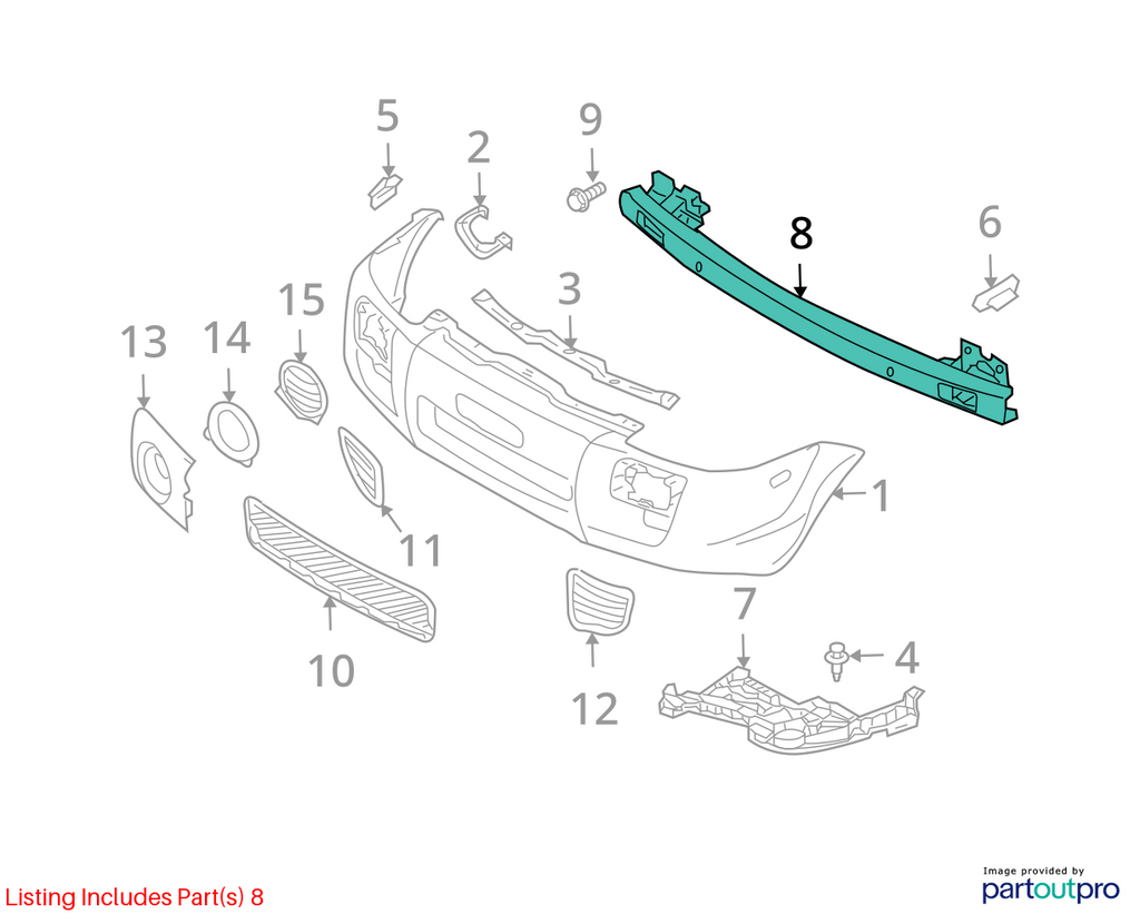 Used Front Bumper Reinforcement Front fits: 2007 Hyundai Tucson Front Grade A