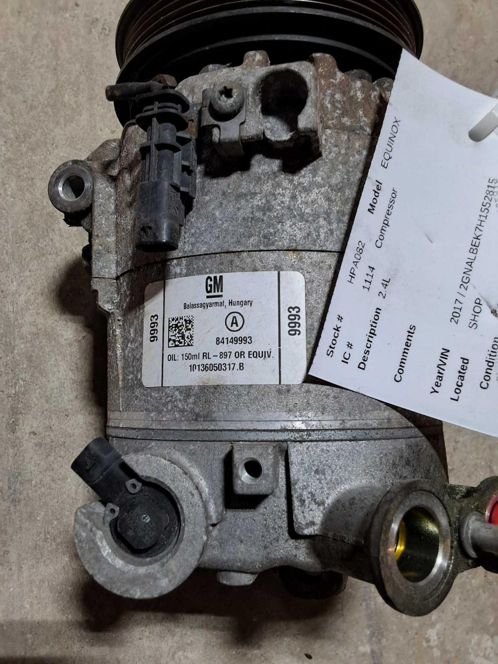 Used A/C Compressor fits: 2017 Chevrolet Equinox 2.4L connector at valve Grade A