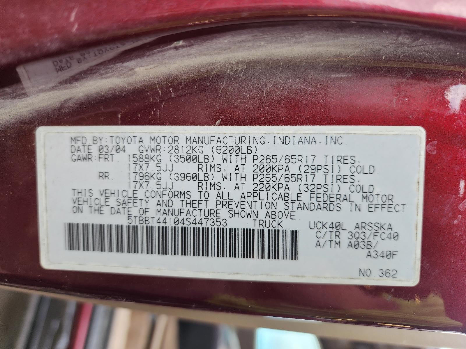 Used Front Right Fender fits: 2004 Toyota Tundra R. w/fender flare Front Right G