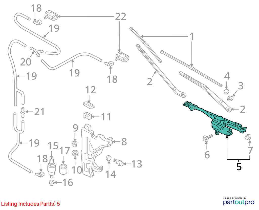 Used Windshield Wiper Motor fits: 2019 Audi A4  Grade A