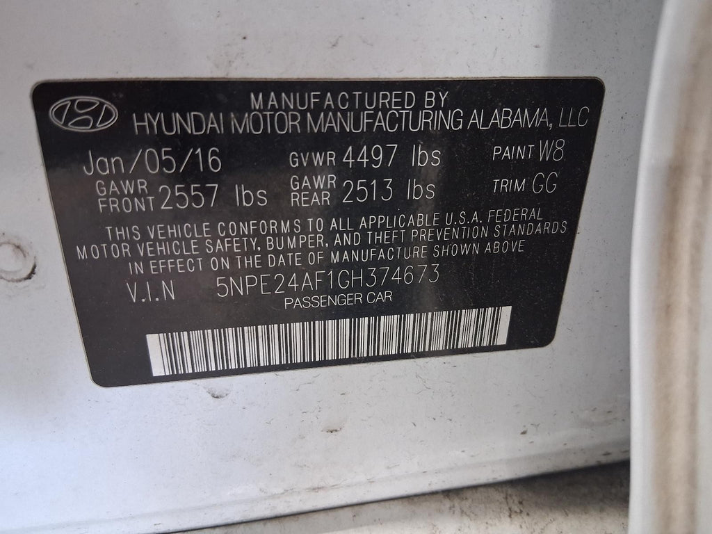 Used Right Tail Light Assembly fits: 2016 Hyundai Sonata VIN 2 5th digit quarter