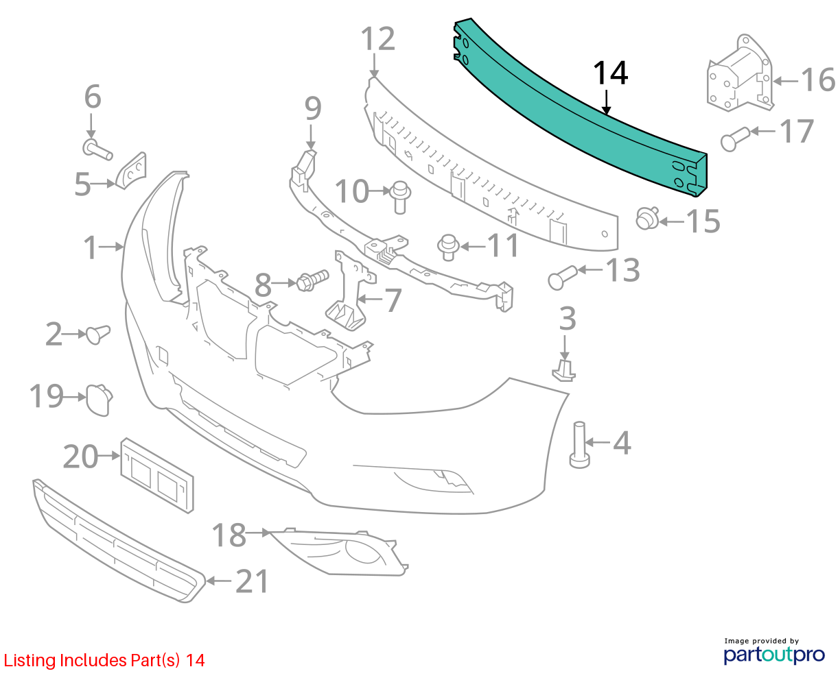 Used Front Bumper Reinforcement Front fits: 2016 Nissan Altima Sdn Front Grade A