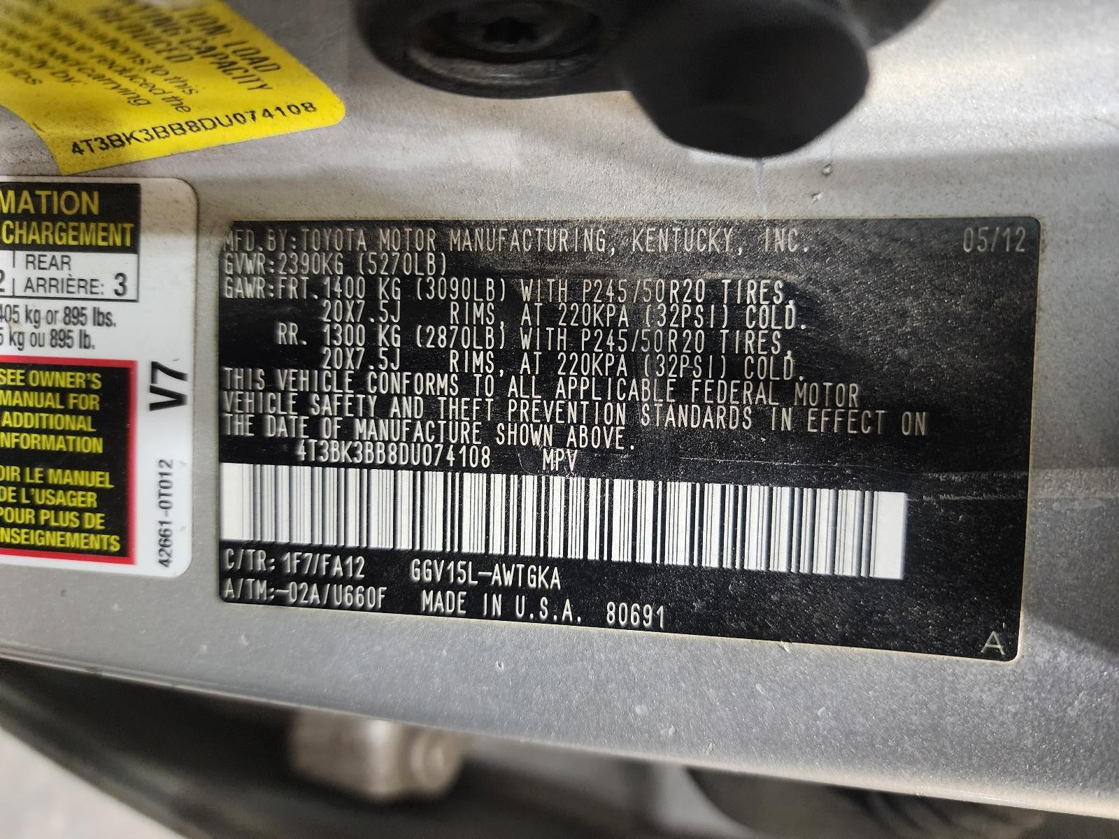 Used Rear Bumper Reinforcement Rear fits: 2013 Toyota Venza Rear Grade A