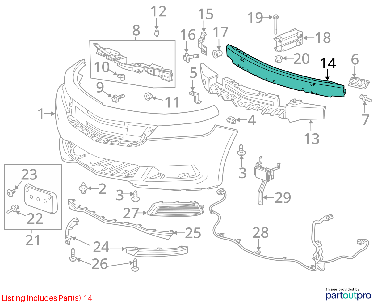Used Front Bumper Reinforcement Front fits: 2016 Chevrolet Impala Front Grade A